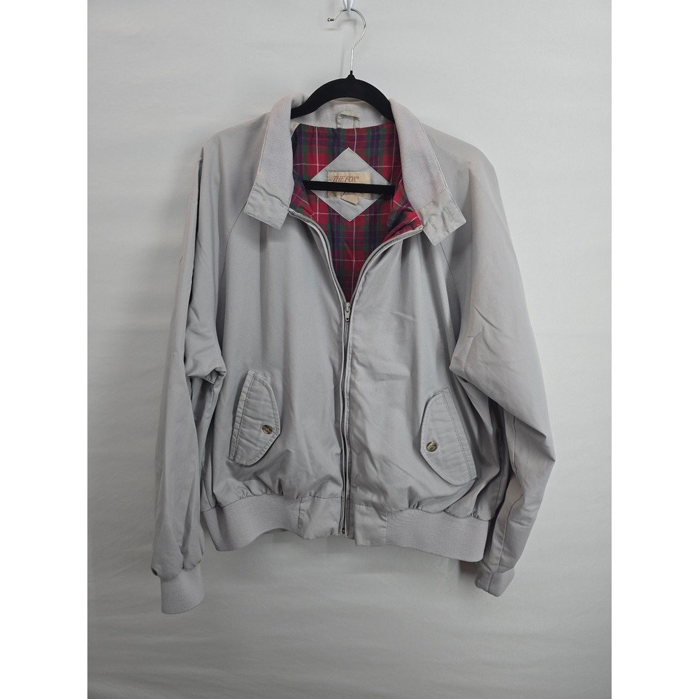 Vintage JCPenney The Fox Collection‎ Harrington Jacket Mens XL Gray Plaid Lined